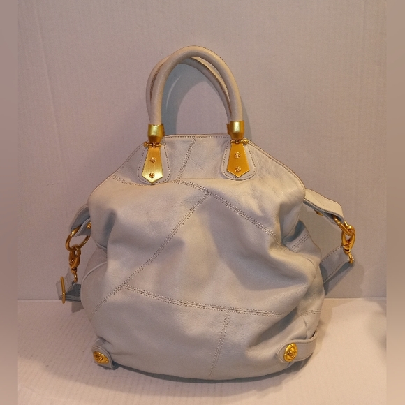 Rough Roses Handbag Dove Gray Satchel/Crossbody w/ Gold tone Hardware - Picture 2 of 16